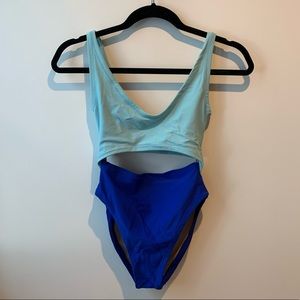 BLUE Two-Tone Cut Out One Piece Swimsuit